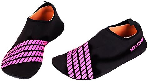 Yuxule Unisex Water Skin Shoes Aqua Socks Barefoot Shoes for Swimming Surfing Snorkeling Beach Yoga (L, Rose Red)