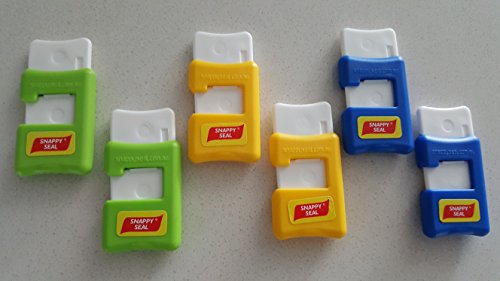 Snappy Seal Magnetic Bag Clips (6 pack) - the World's Greatest Re-Usable Bag Sealer! Innovatively designed bag clip that reseals bags tightly and easily keeping food Fresh longer