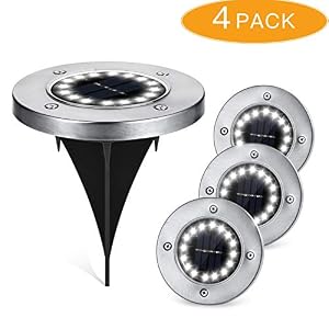 Image of LOPOO Solar Powered Ground Light, Outdoor 16 LEDs Landscape Lighting Auto On/Off IP65 Waterproof for Driveway Patio Garden Pathway Lawn Stair 4 Pack