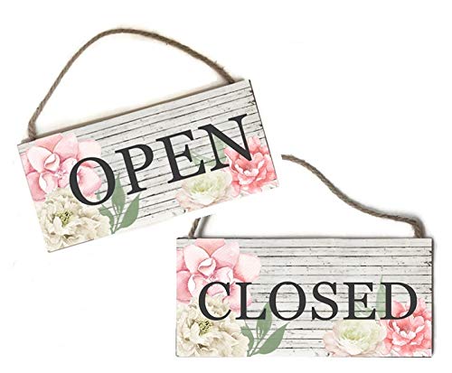 Reversible Open Closed Business Sign, Pretty Boutique Open Closed Sign, Boutique Signage, Rustic, Wooden Door Sign, Floral