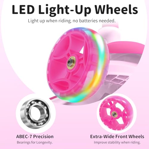 BELEEV A9 Kids Scooter with LED Light-Up Wheels & Deck, 3 Wheel Foldable Kick Scooter for Toddlers Boys Girls Ages 3-12, Adjustable Handlebar, Lean-to-Steer, Extra-Wide Wheels