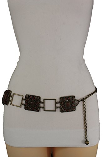 TFJ Women Fashion Bohemian Belt Hip Waist Vintage Gold Metal Charms Brown Beads S M L