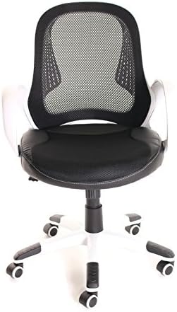 TimeOffice Ergonomic Low Back Adjustable Height Chair, Black Mesh Leather Swivel Task Chair with Arms &amp; Upholstered Seat - Black/White