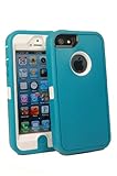 BeautyChase(TM) Iphone5/5s Defender Body Armor Case Comparable to Otterbox Defender Series (teal blue/white)