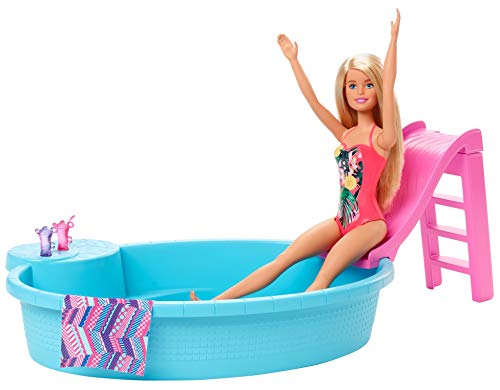 Barbie-Pool, 1x Puppe mit blonden Haaren, Pool und Rutsche, Accessoires, Geschenk für Kinder, Spielzeug ab 3 Jahre,GHL91 – Bild 4