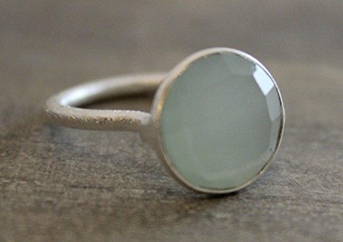 12mm Aqua Chalcedony Sterling Silver Stacking Ring, size 9