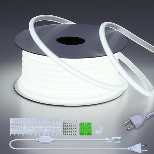 BENLUN 220 V COB LED Strip, Waterproof, 30 m, 6000 K Cool White Flexible Cuttable LED Strip 300 W CRI 90+ Without Transformer, for Bedroom, Gaming, Office, Outdoor Pergola