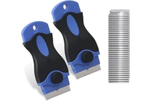 SRXAMZUS 2PACK Razor Blade Scraper Tool with 30Pcs Stainless Steel Blades for Glass Stovetops Cooktop Ceramic Metal Tape Paint Glue Stickers Removal Tool Window Spatula Decal Quickly Remover without Scratch
