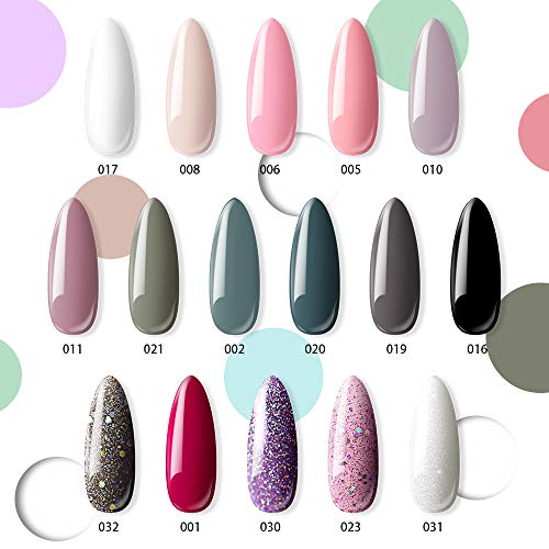 MEFA 18 Pcs Soak Off Gel Nail Polish, 16 Colors Gel + 1 Base Coat + 1 Top Coat(10ml/Bottle), UV Led Gel Polish Manicure Kit For Beginners Nail Art Salon Nail Design Set1 - Thumbnail 2