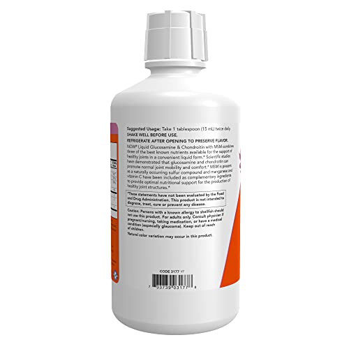NOW Supplements, Glucosamine & Chondroitin with MSM, Liquid, Joint Health, Mobility and Comfort