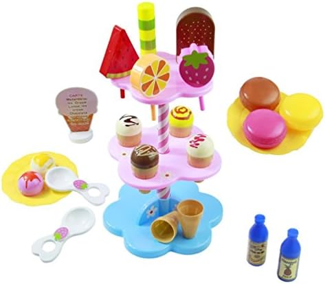 22 PCS DIY Desserts &amp; Ice Cream Tower Set Pretend Play Food Toys House Learning Toys for Children Girls age 3 and Up
