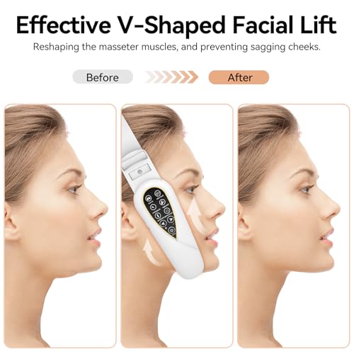 V-Face Shaping Massager Electric, EMS Facelifting Dispositivo 5 Modos 5 Niveles de Intensidad Azul Lámpara de Luz Roja Masajeador Facial Masajeador Facial V Shape Face Doppelkinn Reductor con Mando