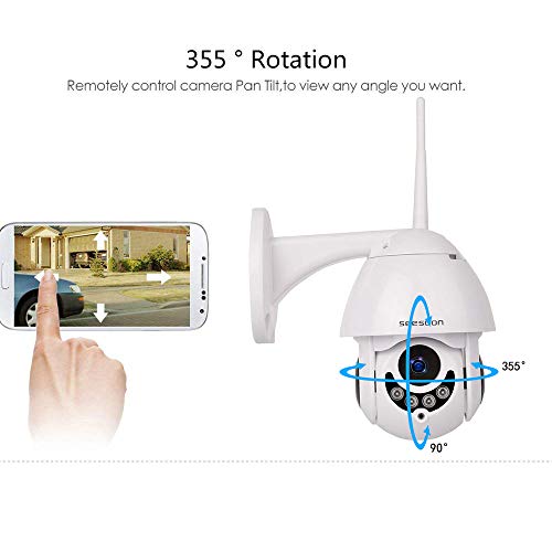 PTZ WiFi IP Camera 1080P HD H.265/H.264 Wireless Waterproof CCTV Security Dome Camera with 4mm F1.2 CS Lens 355° Pan/ 90° Tilt, IR-Cut Night Vision, Motion Detection, Two Way Audio,Micro SD Card
