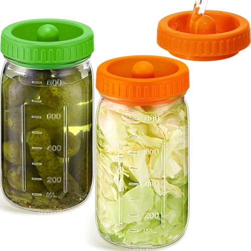NALACAL 2Pcs 32oz Fermentation Jars, Wide Mouth Fermentation Jars, Glass Pickle Jar with Cap Lids, Wide Mouth Glass Jar, Mason Jar Lid Fermenter Caps, for Storage Pickle Olive Gherkin
