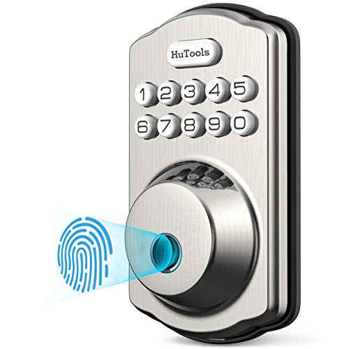 Keyless Entry Door Lock, Hutools Keypad Deadbolt Lock Fingerprint, Biometric Auto Lock, 20 User Codes, Emergency…