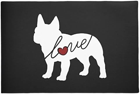 Indoor Rubber Mats Entrance Door Mat Welcome French Bulldog Love Rug Non-Slip Floor Mat for Home Kitchen Doormats Rug 23.6 x 15.7 Inch