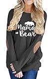 Pink Queen Women's Long Sleeve Mama Bear Printed Pachwork T-Shirts Black L