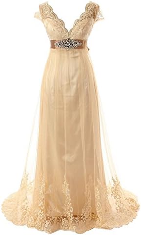 RightBride Women's Beige Wedding Dress Sleeveless V Neck Long Chiffon Dress for Wedding Beach Wedding Dresses for Bride 2017 Size 24W
