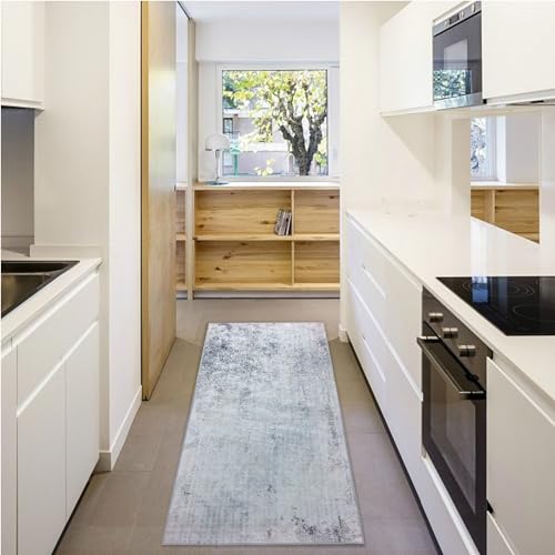 Leesentec Runner rugs Area rugs Non-Slip Runner for Entryway Bedroom Living Room Hallways Long Kitchen Runner Rug Washable Rubber Back Carpet Rug Floor Mat (Light Grey/Brown, 80 x 200 cm)