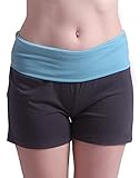 HDE Women's Maternity Yoga Shorts Stretch Pregnancy Shorts Fold Over Waistband (Grey and Baby Blue, Medium)