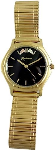 Mens Black Hills Gold Watch 12K Gold Leaves Black Face Gold Plated Stretch Band