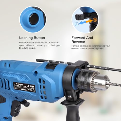 G LAXIA 550W Hammer Drill, Speed Variable 3000 RPM, 13mm Chuck, Electric Hammer and Drill 2-in-1,Package Contains 105 Accessories