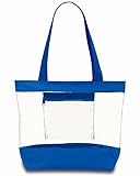 Medium Clear Tote Bag with Interior Pocket and Zipper Closure (Blue)