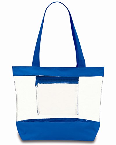 Medium Clear Tote Bag with Interior Pocket and Zipper Closure (Blue)