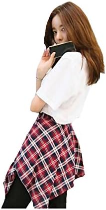 Women Checkered Shirt Around Waist Skirt Leggings Pants High Waist Butt Lift Skirt Fleece Lining Leggings