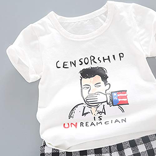 Toddler Boys Cotton Clothes Sets Short Sleeve Tee,Cartoon T-Shirt and Plaid Shorts 2 Packs Outfits Set 6M-3Y White