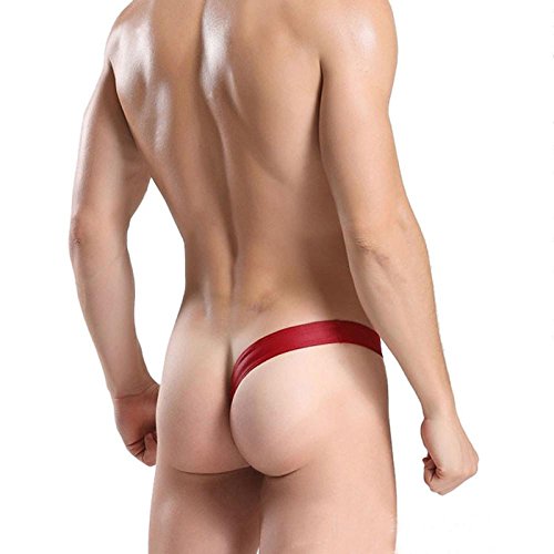 Bokeley Men's Underwear, Mens Sexy Half Thong Bulge Pouch Underwear Men One Side Jockstrap Briefs Bikini Thong (Red, One Size)