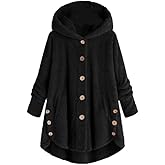 Bengbobar Women's Winter Warm Sherpa Lined Jackets Plus Size Hooded Faux Suede Long Sleeve Horn Buckle Coats with Pockets