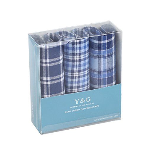 YEA0102 Blue Plaid Presents Idea For Price Cotton Holidays Gift 3 Pack Handkercheifs Set By Y&G