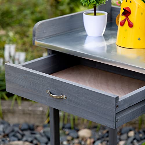 Outsunny Garden Potting Bench Table with Lockable Storage and