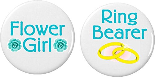 Set 2 Flower Girl / Ring Bearer Blue Turquoise Wedding 2.25' Large Buttons Pins