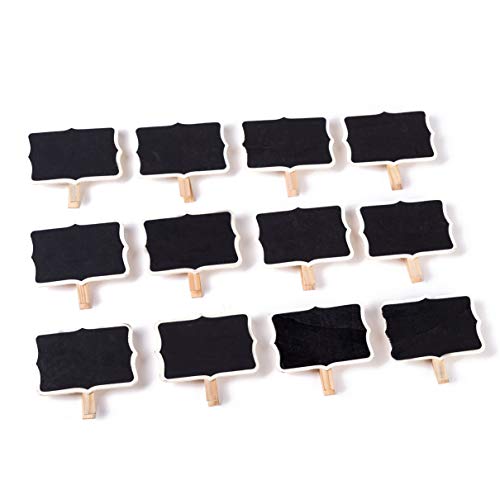Xena Clip On Mini Blackboard Wooden Chalkboard Set 12 Pack DIY Seating Name Tag Note Placement Cards Wedding Events Accessories Teaching Supplies Aid Kids School 3.35 x 2.36 Inches Each - Thumbnail 5