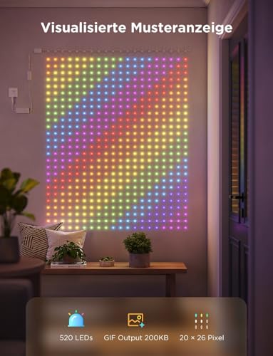 Govee Curtain Lights 3 x 2 m, Smart LED Curtain with DIY GIF, RGBIC Colour Changing Fairy Lights in Christmas Decoration, Intelligent Dynamic Decor, IP65 Waterproof, Compatible with Alexa, 1040 LEDs