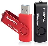 ENUODA 64GB USB 3.0 Flash Drive 2 Pack Memory Stick Swivel Thumb Drive Black Red