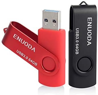ENUODA 64GB USB 3.0 Flash Drive 2 Pack Memory Stick Swivel Thumb Drive Black Red