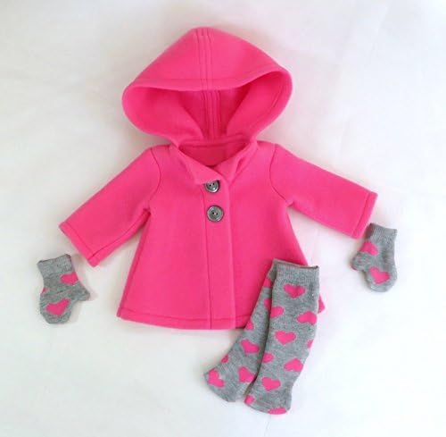 Pink Fleece Doll Coat with Valentine Socks and Mittens, fits 18 inch dolls such as American Girl, Our Generation