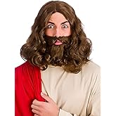 YES DADDY Jesus Wig & Beard - Biblical Costume Set [Dark Brown]