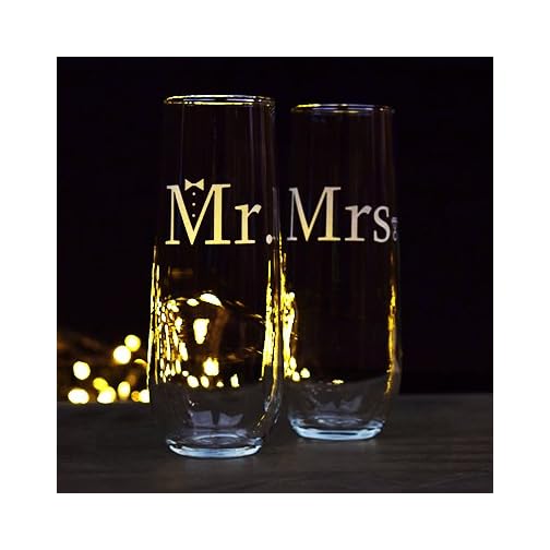 Couples Wedding Champagne Flutes (Mr. & Mrs. Stemless Flute) - Image 3