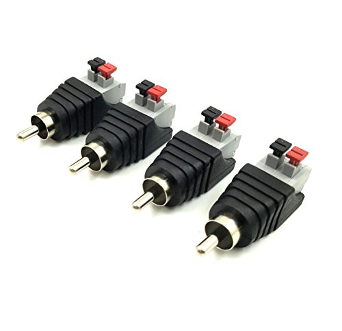 Poyiccot Speaker Phono RCA Male to AV 2 Screw Terminal Female Video Audio Spring Press Type Balun for CCTV(4-Pack) (RCA Male)