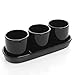 MyGift Set of 4 Contemporary Design Black Ceramic Succulent Planter Pots Display with Drip Tray