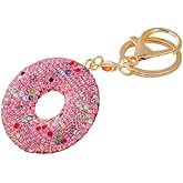 xuzhiyuan Rhinestone Doughnut Keychain for Women, Sparkly Donut Key Ring Bag Charm Keychain Accessories for Purse/Car Keys