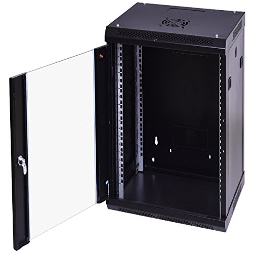 Safstar Wall Mount IT Network Server Cabinet Enclosure Data Devices Rack (18U, Tempered Glass Type)