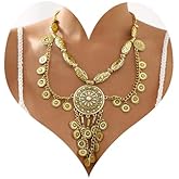 Wiwpar Bohemian Coin Collar Bib Statement Necklace Boho Coin Choker Necklace Chunky Long Tassel Engraved Coin Pendent Tribal Bib Festival Halloween Carnival Costume Accessory for Women