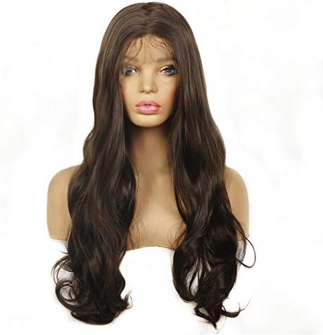 Life Diaries Dark Brown Soft Breathable Lace Front Wigs Long Natural Body Wavy Synthetic Wig Pre Plucked Natural Looking Heat Resistant Middle Parting For Women 24 Inches