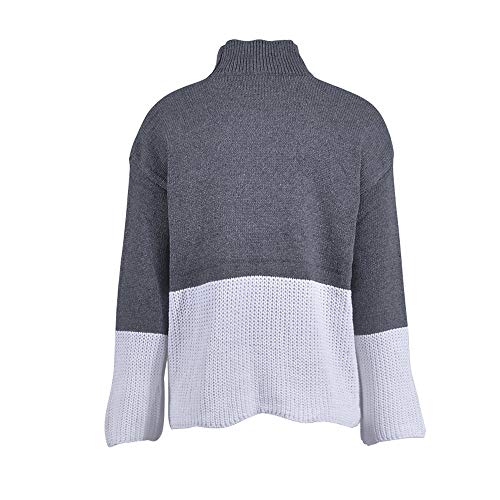 image for Franterd Women Color Block Patchwork Turtleneck Knitted Sweater Loose 