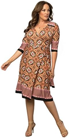 Kiyonna Women's Plus Size Beguiling Border Wrap Dress 0X Pink Mix Print